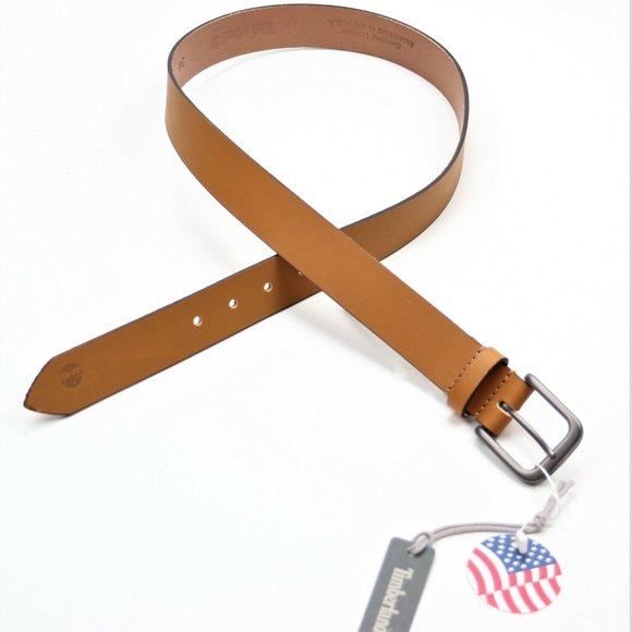 Timberland Size 38 Men's Classic Leather Belt Made in USA Brown New - Picture 2 of 7